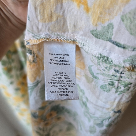 Rachel Zoe Floral Yellow White Dress Midi Flowy Sleeve Pockets Rayon Size XL - Picture 9 of 9